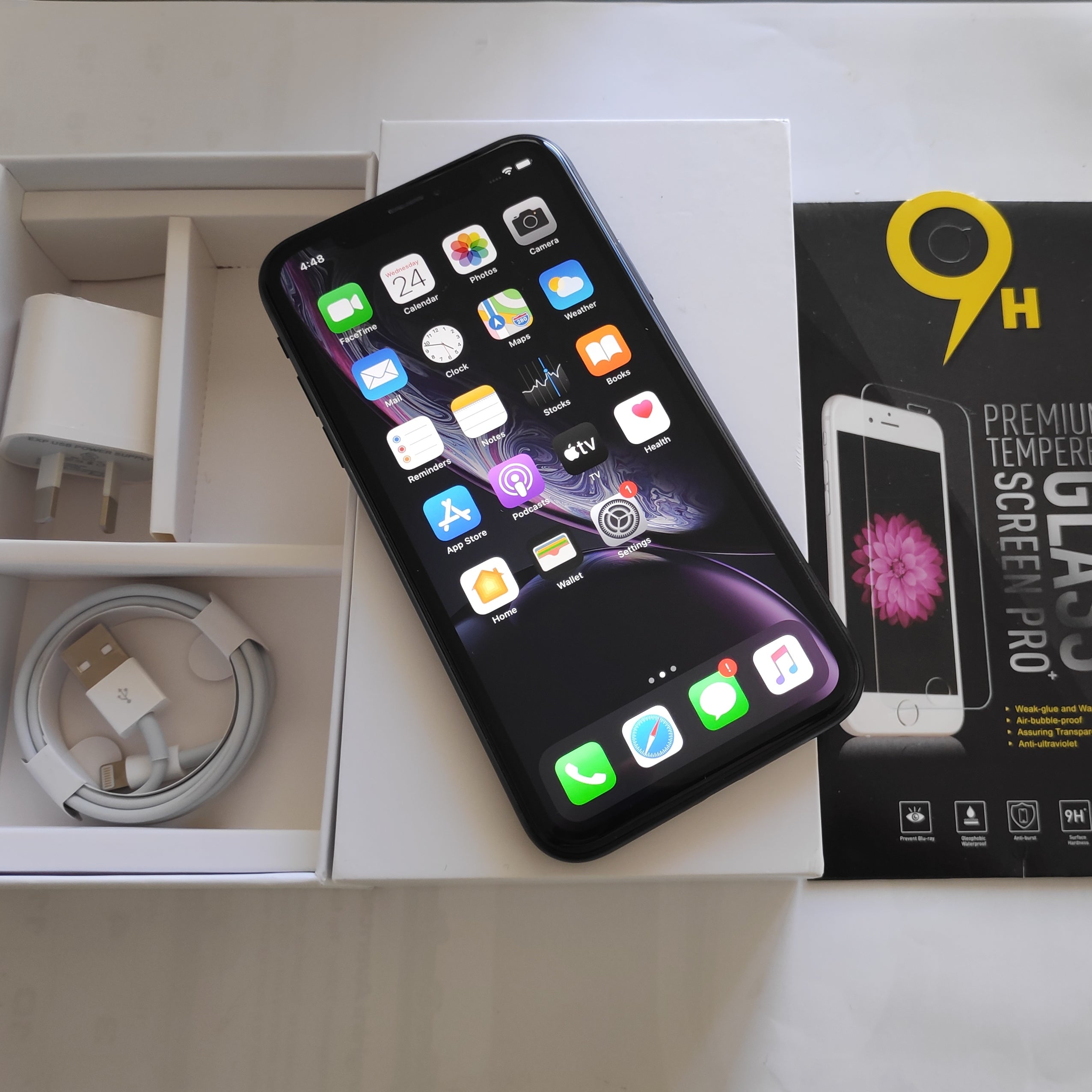 Apple iPhone XR 128GB Black New Case, Glass Screen Protector & Shipping (Back glass broken)