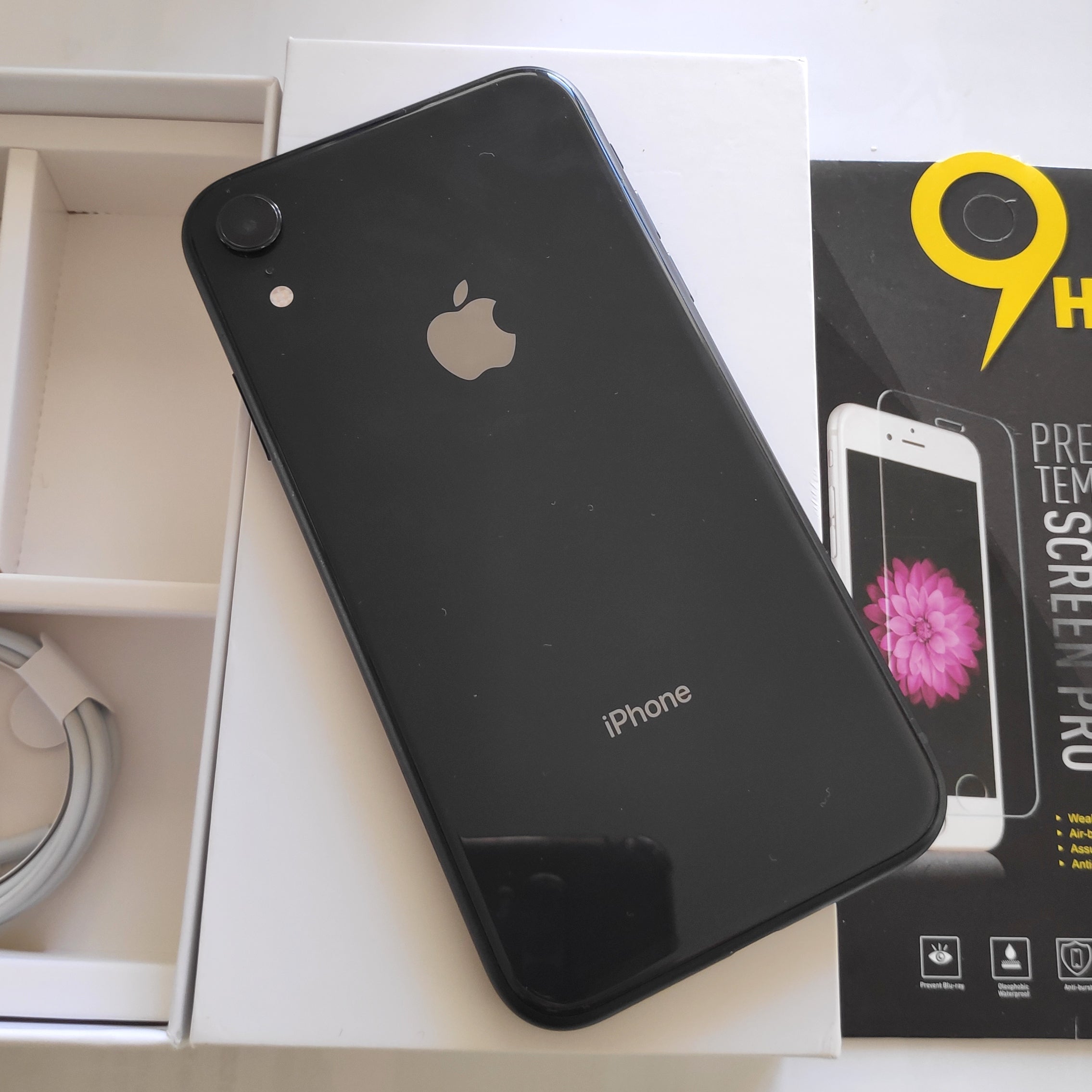 Apple iPhone XR 128GB Black New Case, Glass Screen Protector & Shipping (Back glass broken)