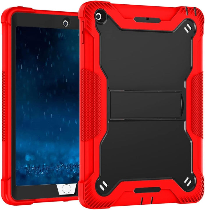 Apple iPad 5, 6, Air 2 (9.7 inch) Red Black Shockproof Rugged Case with Kickstand