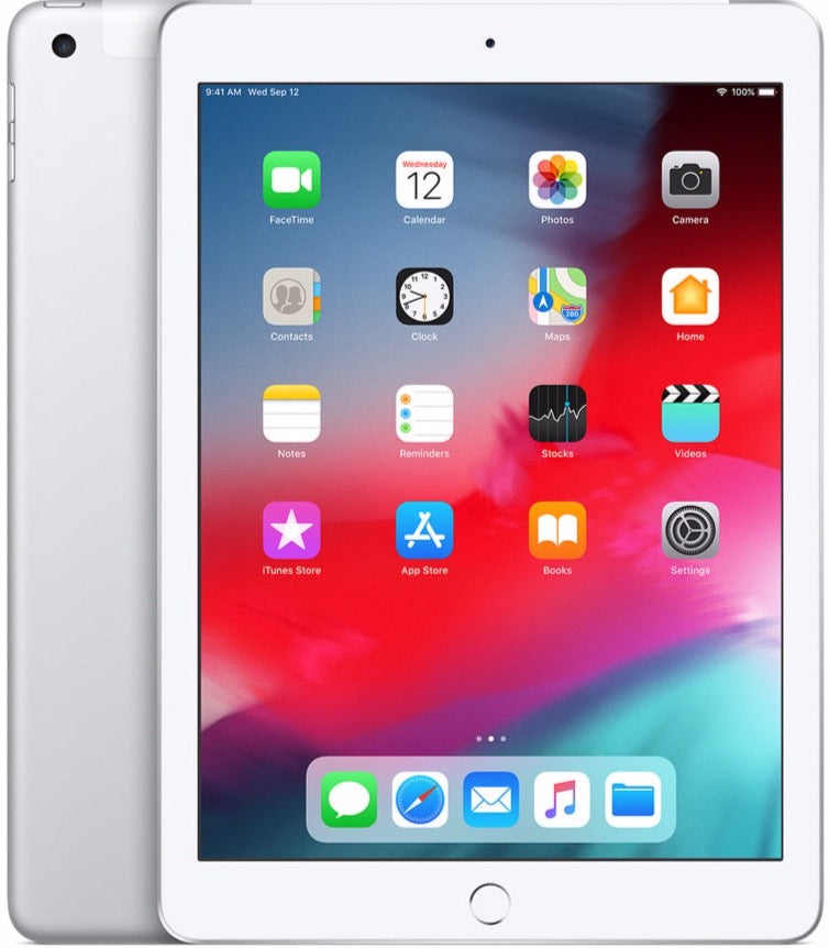 Apple iPad 6th Gen 32GB Wi-Fi + Cellular 3G/4G White Silver - Good Battery, New Glass Screen Protector (Exc)